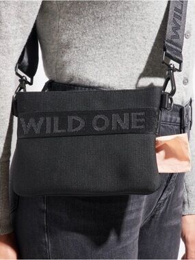 Wild One Black Shoulder/Crossbody Dog Treat Pouch
